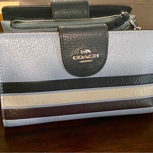 Coach Wristlet Wallet “Waterfall Midnight Multi” Blue & Cream stripe